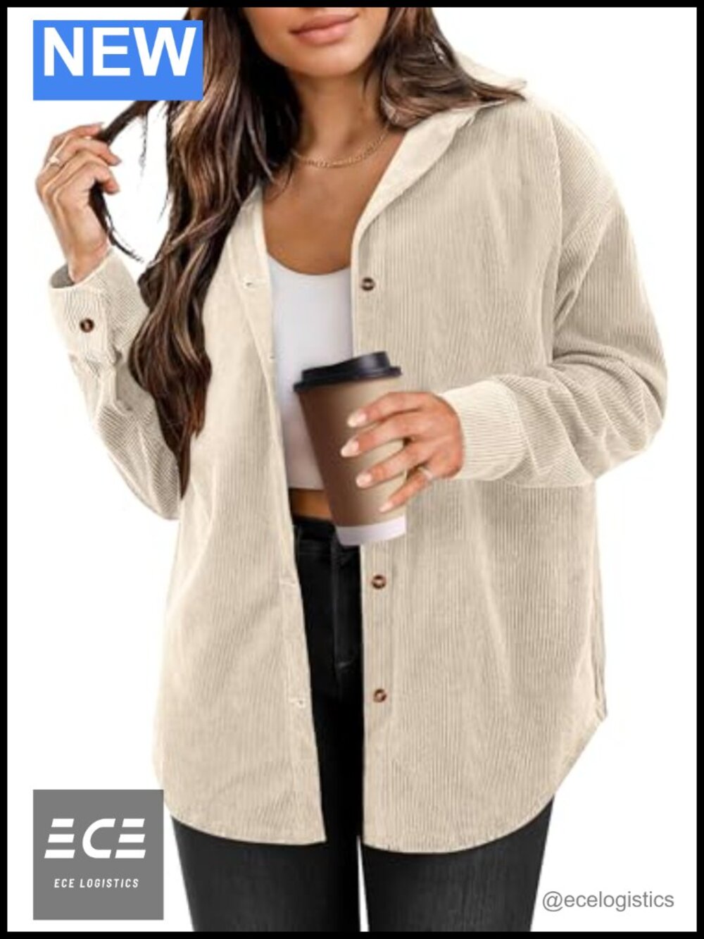 Ribbed Corduroy Button Down Shirt Long Sleeve Shacket